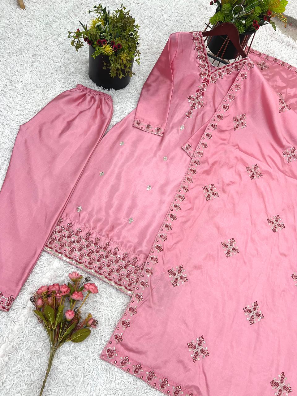 Pink Designer Heavy Chinnon Silk Top and Dupatta For Party Wear