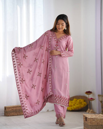 Pink Designer Heavy Chinnon Silk Top and Dupatta For Party Wear