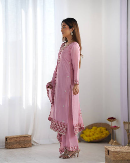 Pink Designer Heavy Chinnon Silk Top and Dupatta For Party Wear