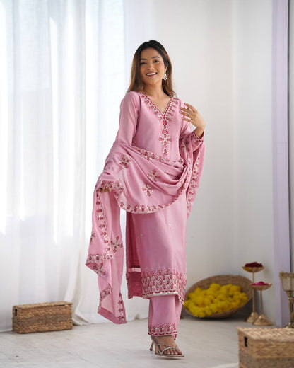 Pink Designer Heavy Chinnon Silk Top and Dupatta For Party Wear
