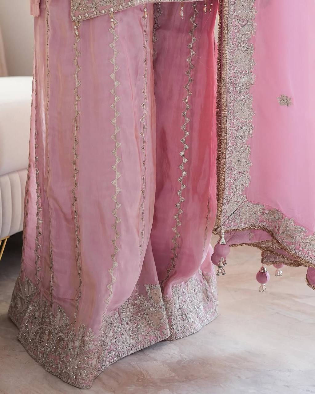 Pink Designer Heavy Chinon Silk Top Gharara and Dupatta For Party Wear