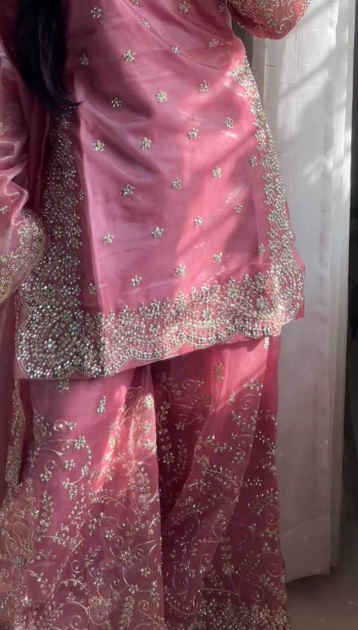 Pink Designer Pure Jimmy Choo Plazzo and Dupatta For Party Wear