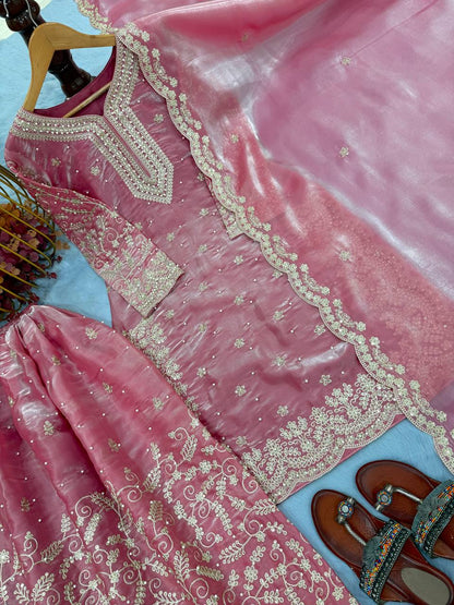 Pink Designer Pure Jimmy Choo Plazzo and Dupatta For Party Wear