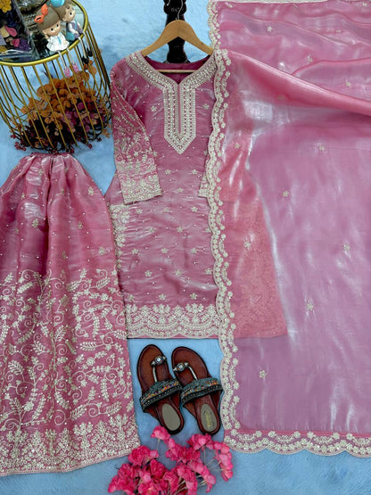Pink Designer Pure Jimmy Choo Plazzo and Dupatta For Party Wear