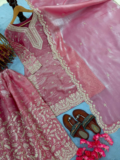 Pink Designer Pure Jimmy Choo Plazzo and Dupatta For Party Wear