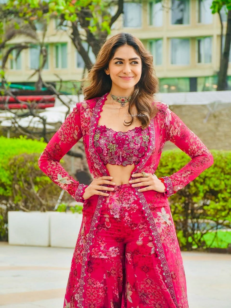 Rani Pink Designer Tibby Silk Shrug Sharara Set with Embroidery Work