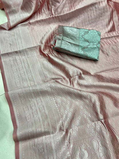 Pink Traditional Kanchipuram Silk Saree with Chex Design Woven Blouse