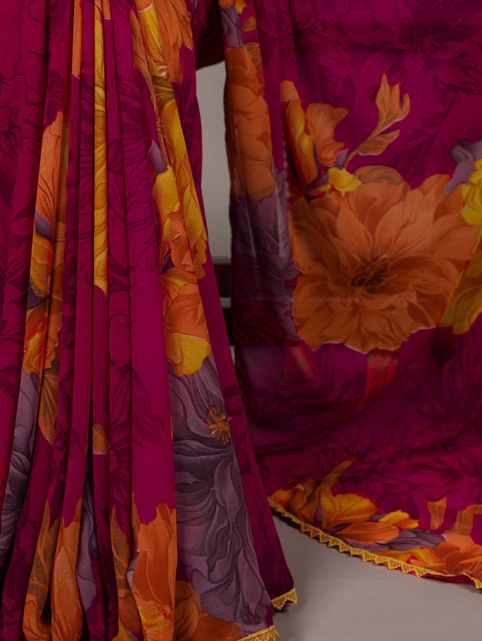 Pink Weightless Marble Floral Printed Saree with Banglory Blouse