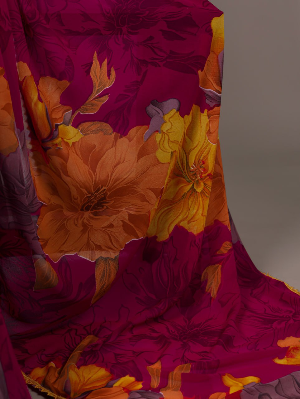 Pink Weightless Marble Floral Printed Saree with Banglory Blouse