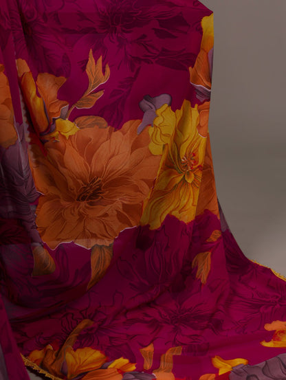 Pink Weightless Marble Floral Printed Saree with Banglory Blouse