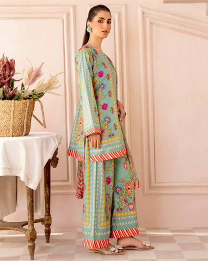 Pista Green Designer Natural Crepe Digital Print Plazzo Top and Dupatta