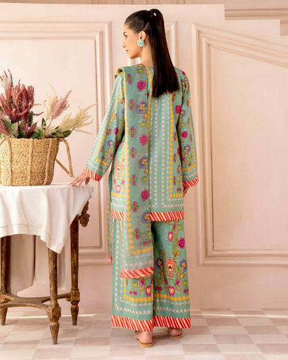 Pista Green Designer Natural Crepe Digital Print Plazzo Top and Dupatta