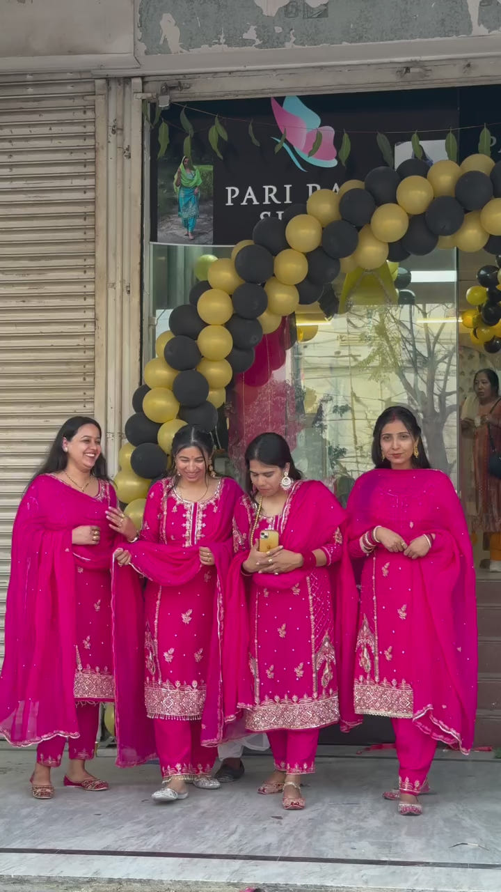 Designer Chinon Sequin-Embroidered Suit | Party-Wear Salwar Kameez Drape Dress