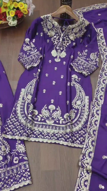 Designer Chinon Sharara Suit with Stunning Sequin Embroidered Work