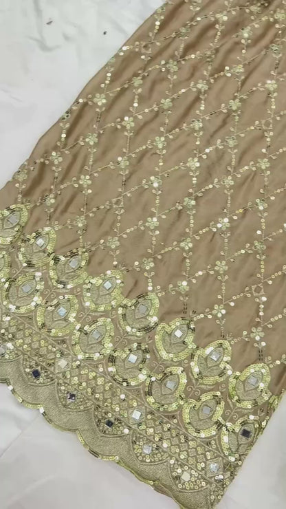 Champagne Gold Heavy Embroidered Straight Suit with Palazzo & Dupatta