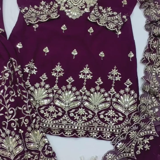 Designer Georgette Sequin-Embroidered Sharara Suit | Party Wear Drape Dress