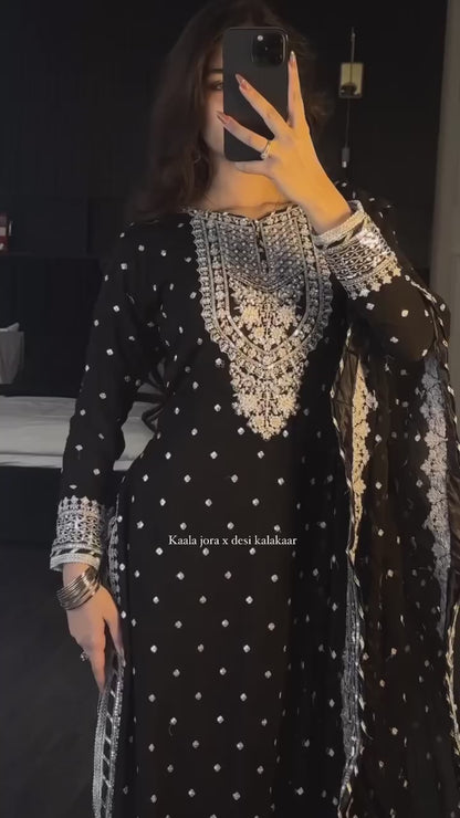 Heavy Embroidered Sharara Suit with Golden Mirror Work