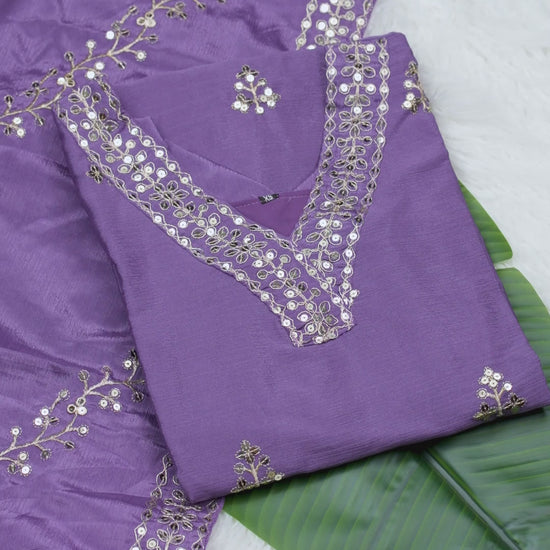 Designer Chinon Sequin-Embroidered Suit | Latest Festive Wear Drape Dress