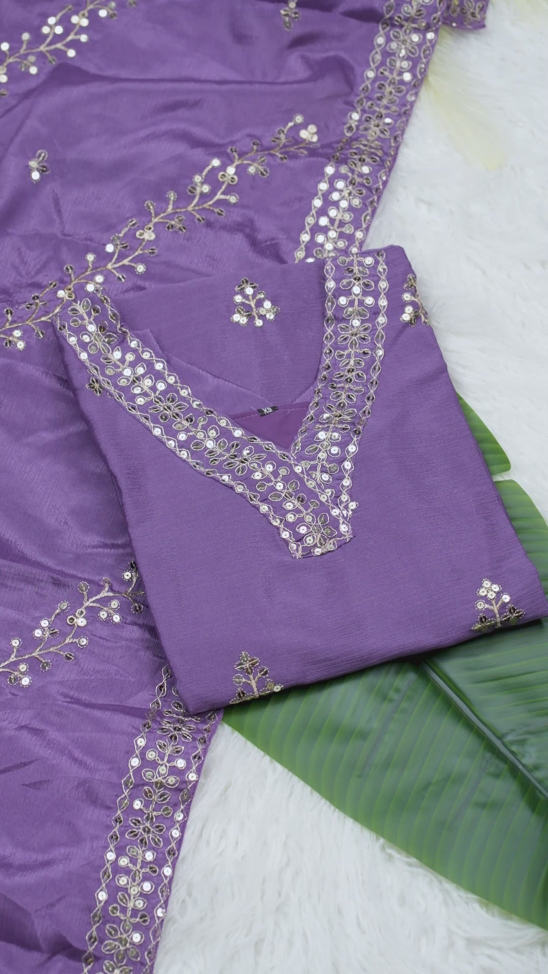 Designer Chinon Sequin-Embroidered Suit | Latest Festive Wear Drape Dress