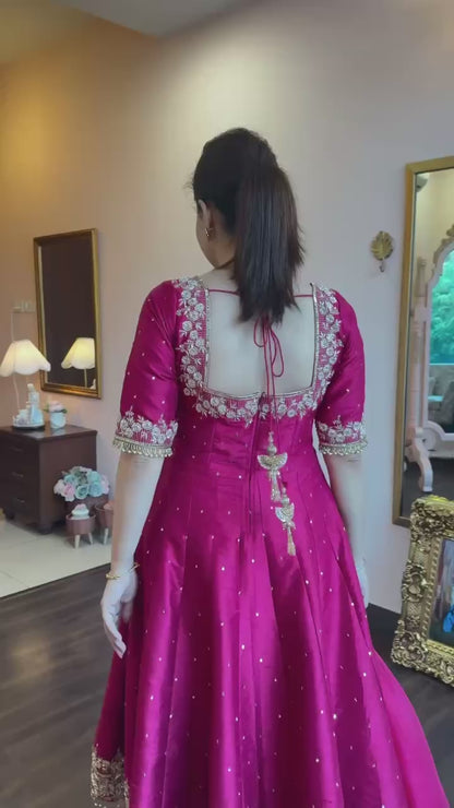 Hot Pink Embellished Anarkali c with Gota Patti and Stone Work