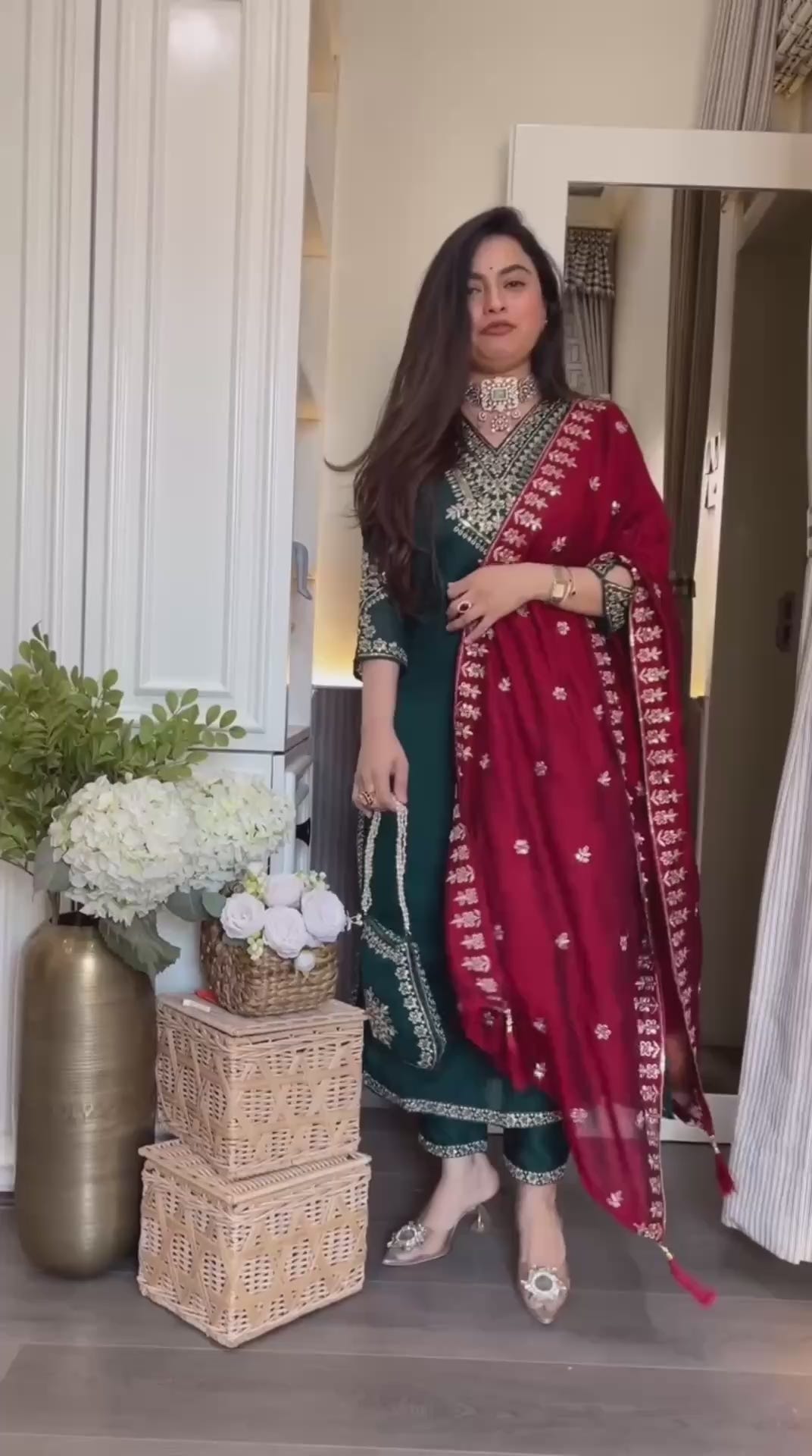 Lovely Peacock Blue Color Chinon Embroidery Work Salwar Suit