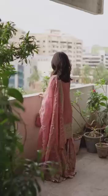 Blush Pink Handcrafted Sharara Suit with Intricate Embroidery