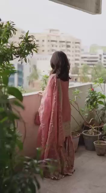 Blush Pink Handcrafted Sharara Suit with Intricate Embroidery