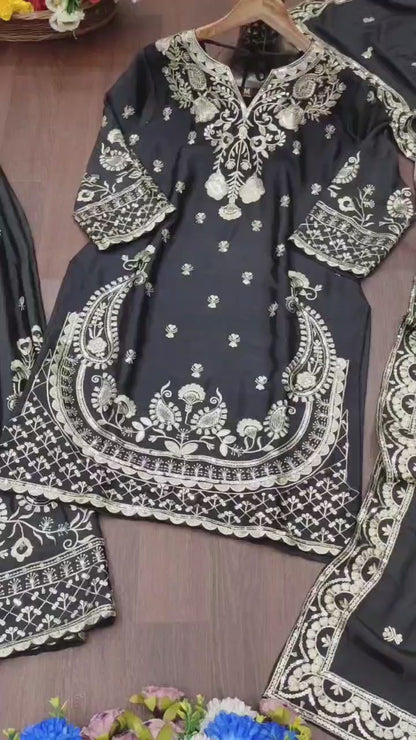 Designer Chinon Sharara Suit with Stunning Sequin Embroidered Work