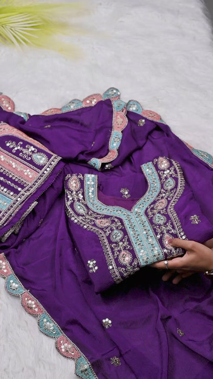 Chinon Sequin-Embroidered Designer Suit | Party-Wear Salwar Kameez Drape Dress