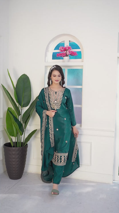 Designer Chinon Sharara Suit with Coding Sequin Embroidery Work Drape Dress