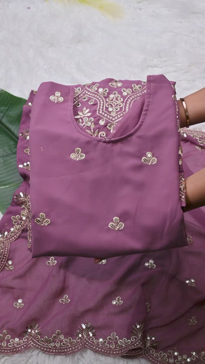 Designer Fox Georgette Sequin-Embroidered Sharara Suit | Party Wear Drape Dress