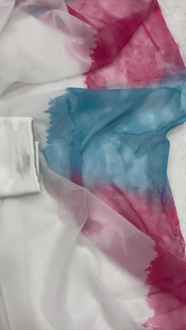 Saree For Holi Festival in Pink Georgette Digital Print and Blouse 