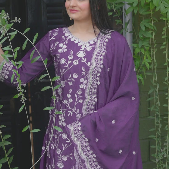 Designer Chinon Sharara Suit with All-Over Sequence Embroidery Drape Dress