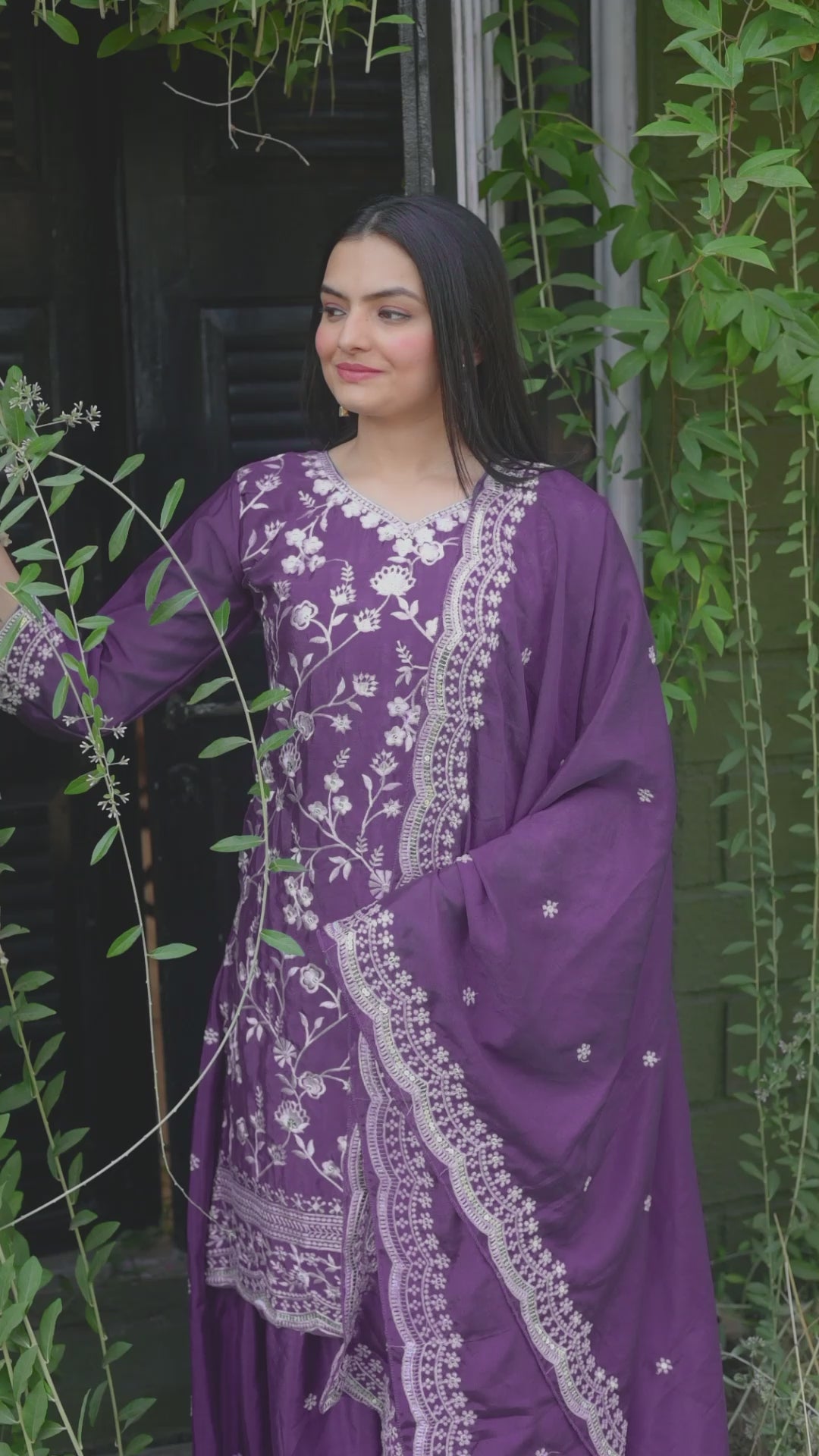 Designer Chinon Sharara Suit with All-Over Sequence Embroidery Drape Dress