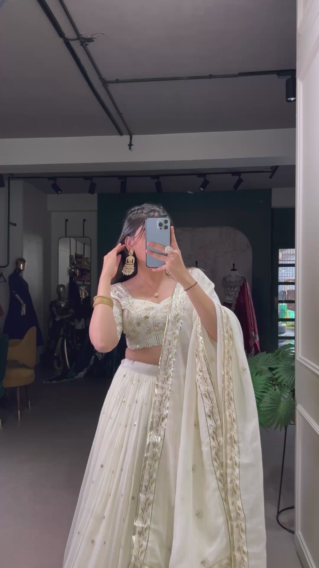 Gleaming Silver Elegance Sequins & Foil Work Lehenga Set