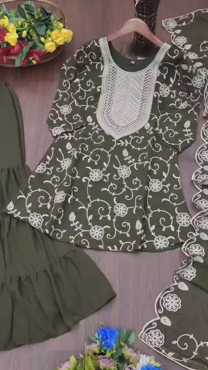 Designer Georgette Sharara Suit with Beautiful Embroidered Work