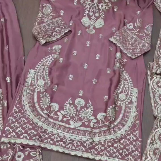 Designer Chinon Sharara Suit with Stunning Sequin Embroidered Work