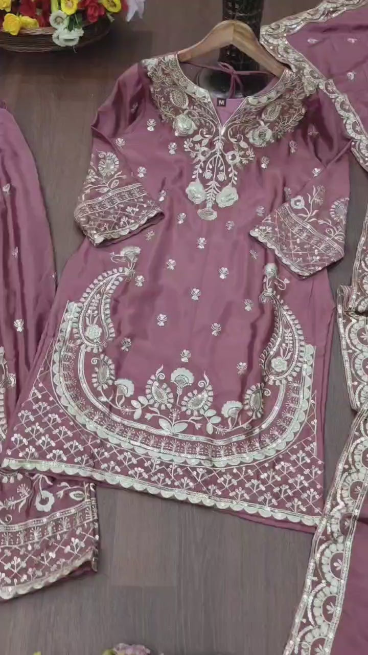 Designer Chinon Sharara Suit with Stunning Sequin Embroidered Work