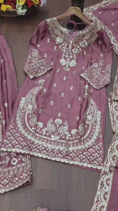 Designer Chinon Sharara Suit with Stunning Sequin Embroidered Work