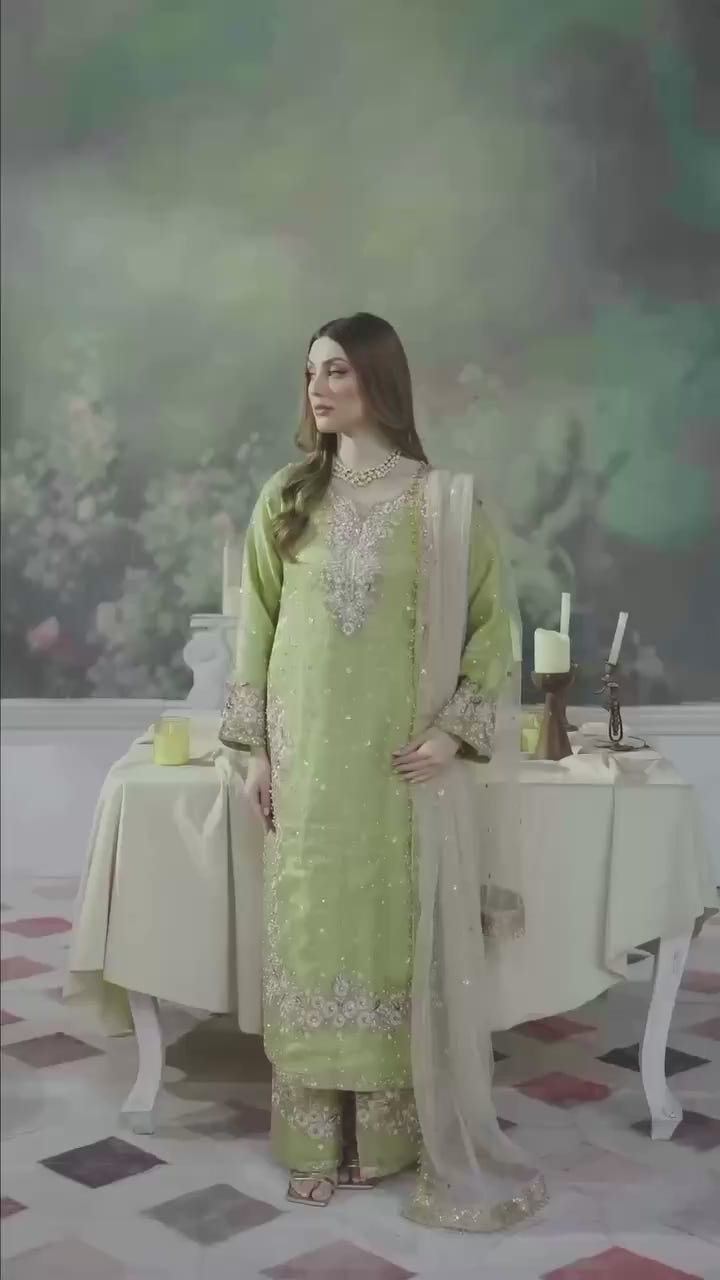 Embroidered Palazzo Suit with Net Dupatta