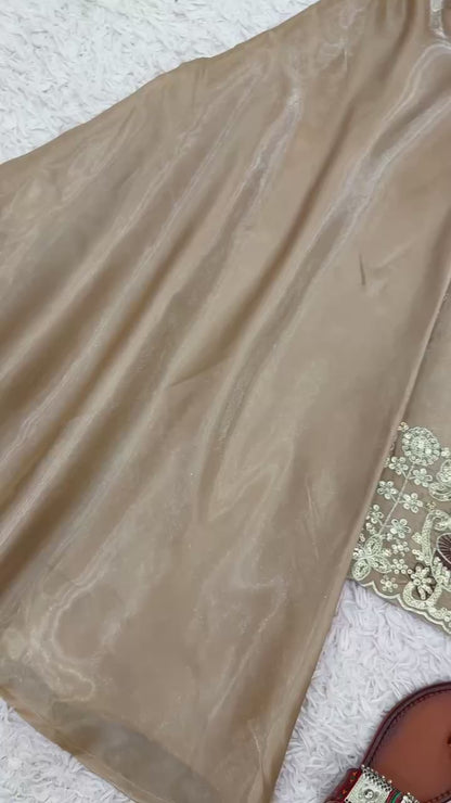 Gold Designer Pure Silky Silk Top Bottom and Dupatta For Party Wear