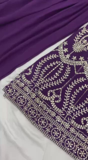 Royal Plum Mirror Embroidered Anarkali Suit with Emerald Dupatta
