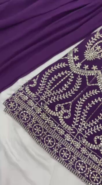 Royal Plum Mirror Embroidered Anarkali Suit with Emerald Dupatta