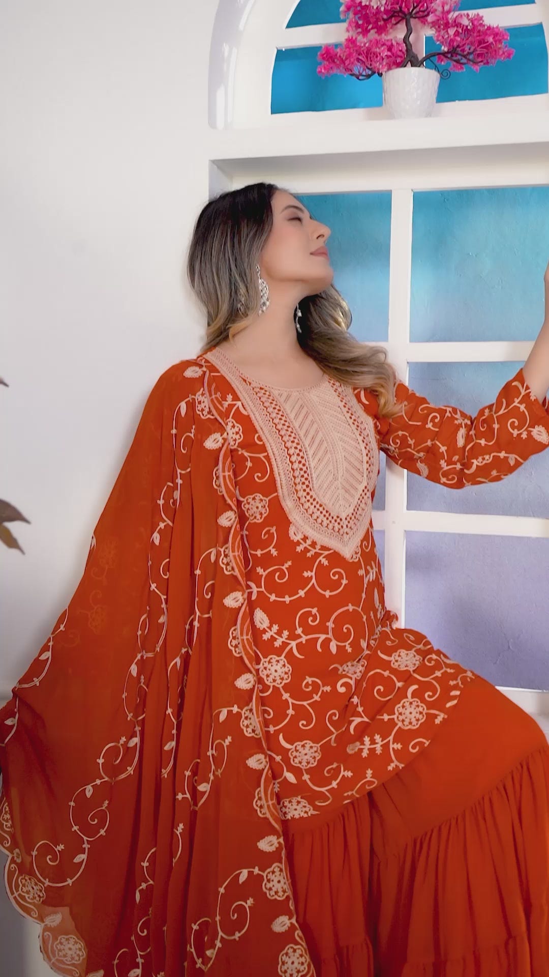 Designer Georgette Sharara Suit with Beautiful Embroidered Work