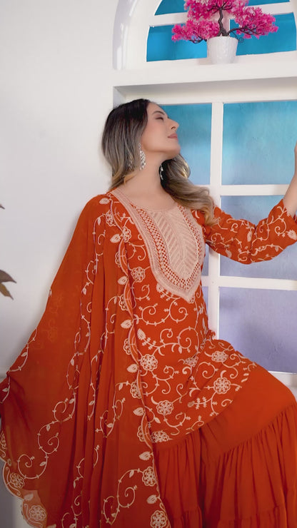 Designer Georgette Sharara Suit with Beautiful Embroidered Work