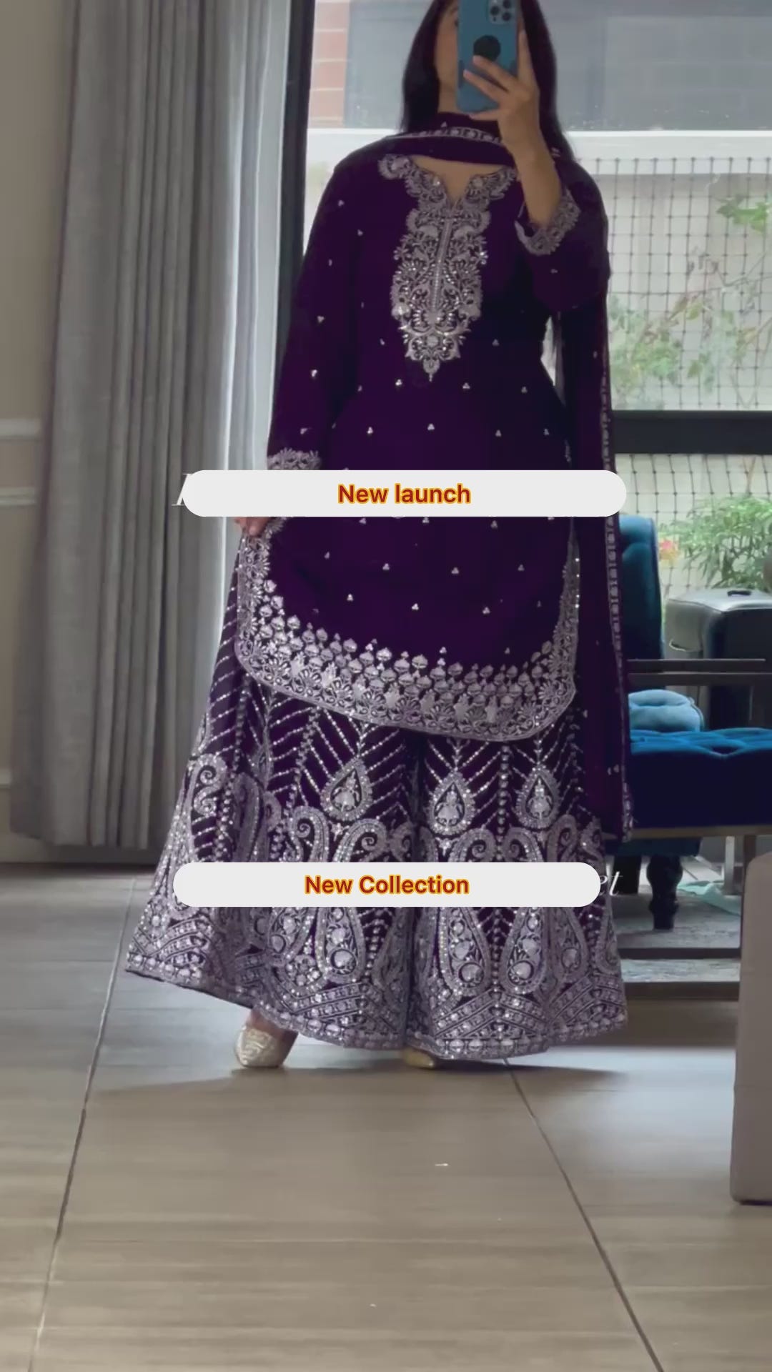 Designer Embroidered Chinon Sharara Suit With Sequence Embroidered Work