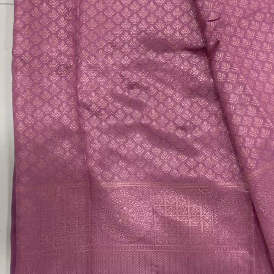 Rose Pink Kanchipuram Weaving Saree with Classic Woven Border