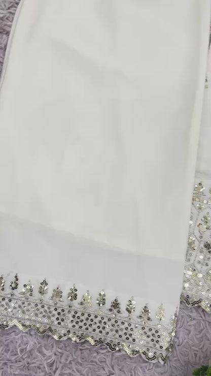 Ivory Pearl Heavy Embroidered Pakistani Suit with Floral Dupatta