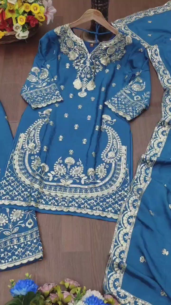 Designer Chinon Sharara Suit with Stunning Sequin Embroidered Work