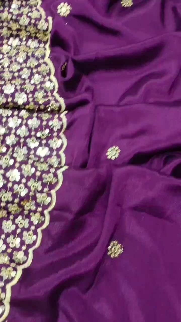 Chinon Sequin Embroidered Sharara Suit – Designer Festive Wear Drape Dress